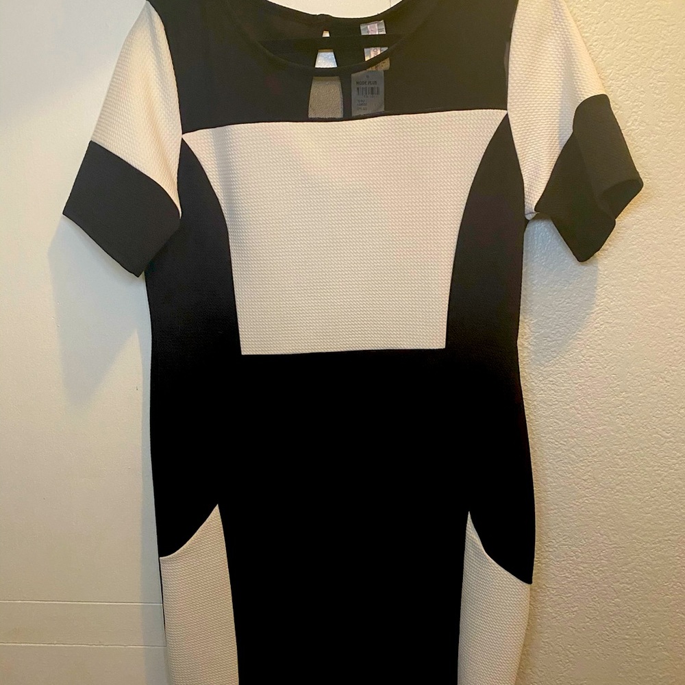 Plus size black & white stretchy dress